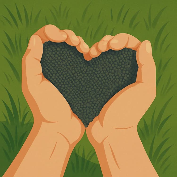 man applies product on the grass