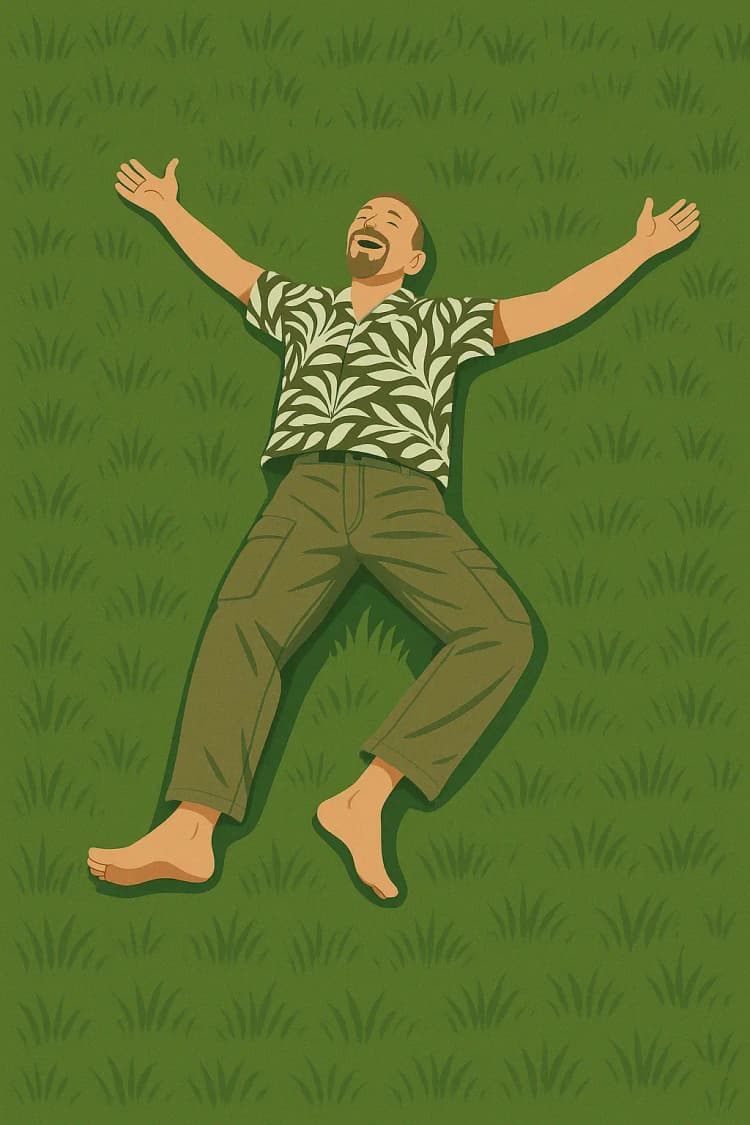 man applies lying on the grass